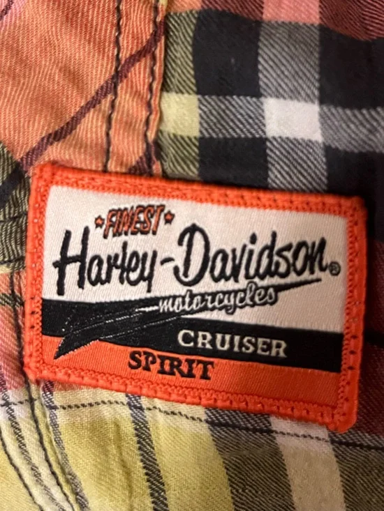 Harley Davidson Plaid Sleeveless Snap-Front Top with Patches, size small - Picture 6 of 12